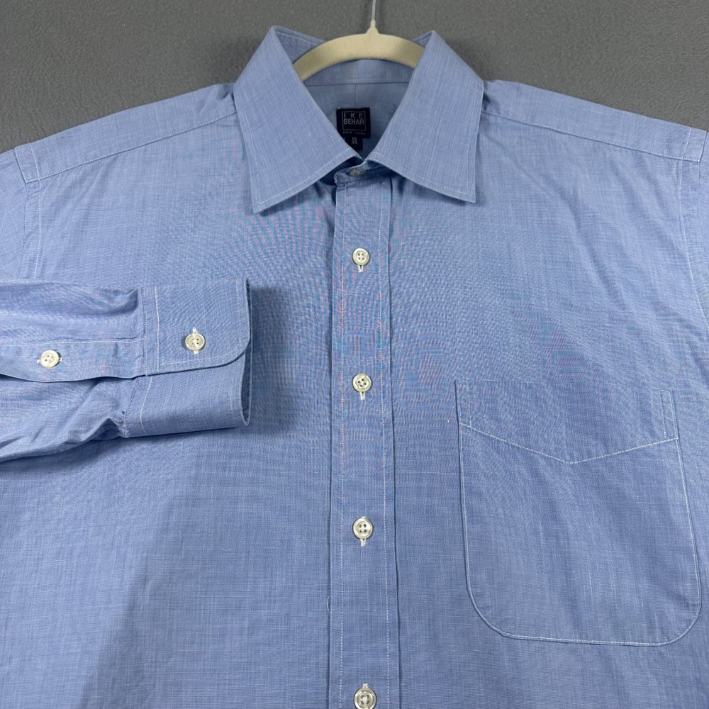 Ike Behar New York Mens Light Blue Micro Pattern Dress Shirt 16 35 Long Sleeve